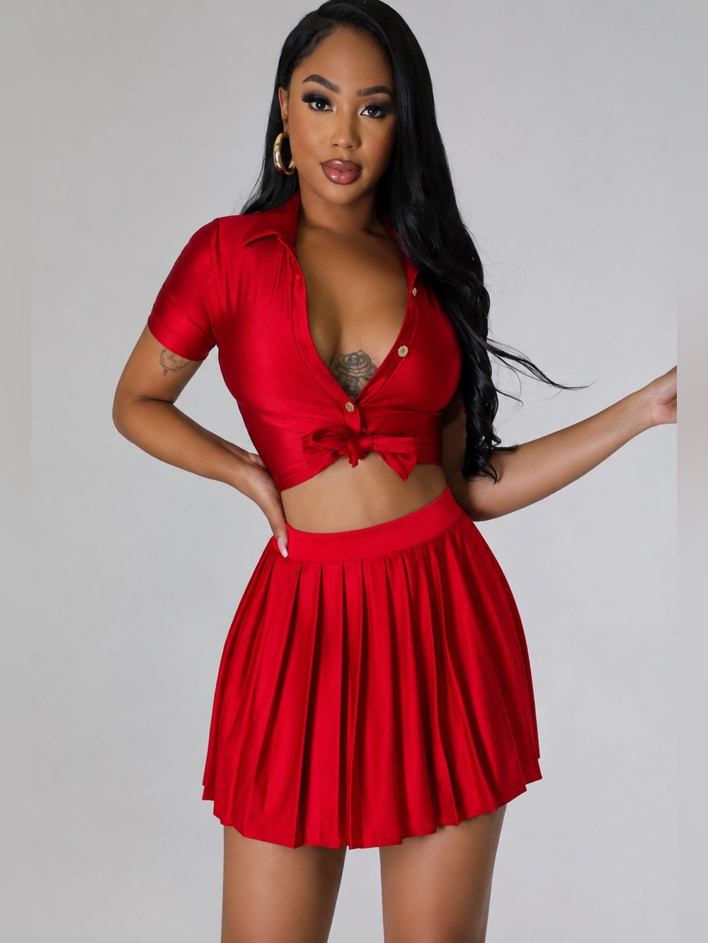 Red Pleaded Skirt